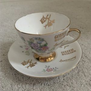 Vintage 1980’s Gladstone Bone China Golden Wedding Teacup and saucer
